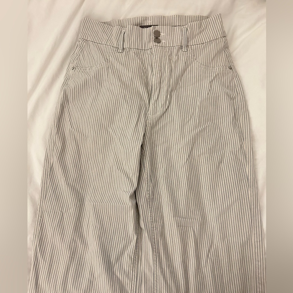 DL1961 Pinstriped Hepburn High Rise Wide Leg Jeans